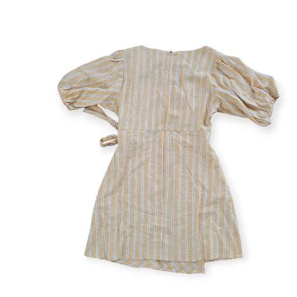 ZARA Linen Blend Striped Yellow/White Mini Cut Out Tie Waist Dress Women Sz L - Picture 5 of 15